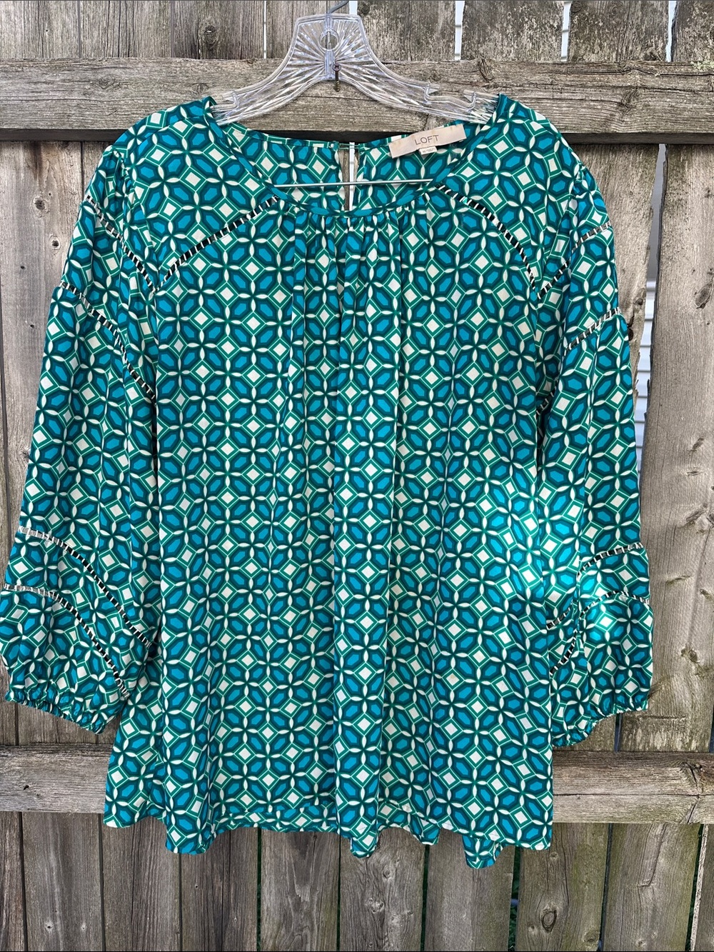 LOFT Teal Geometric Peasant Tunic